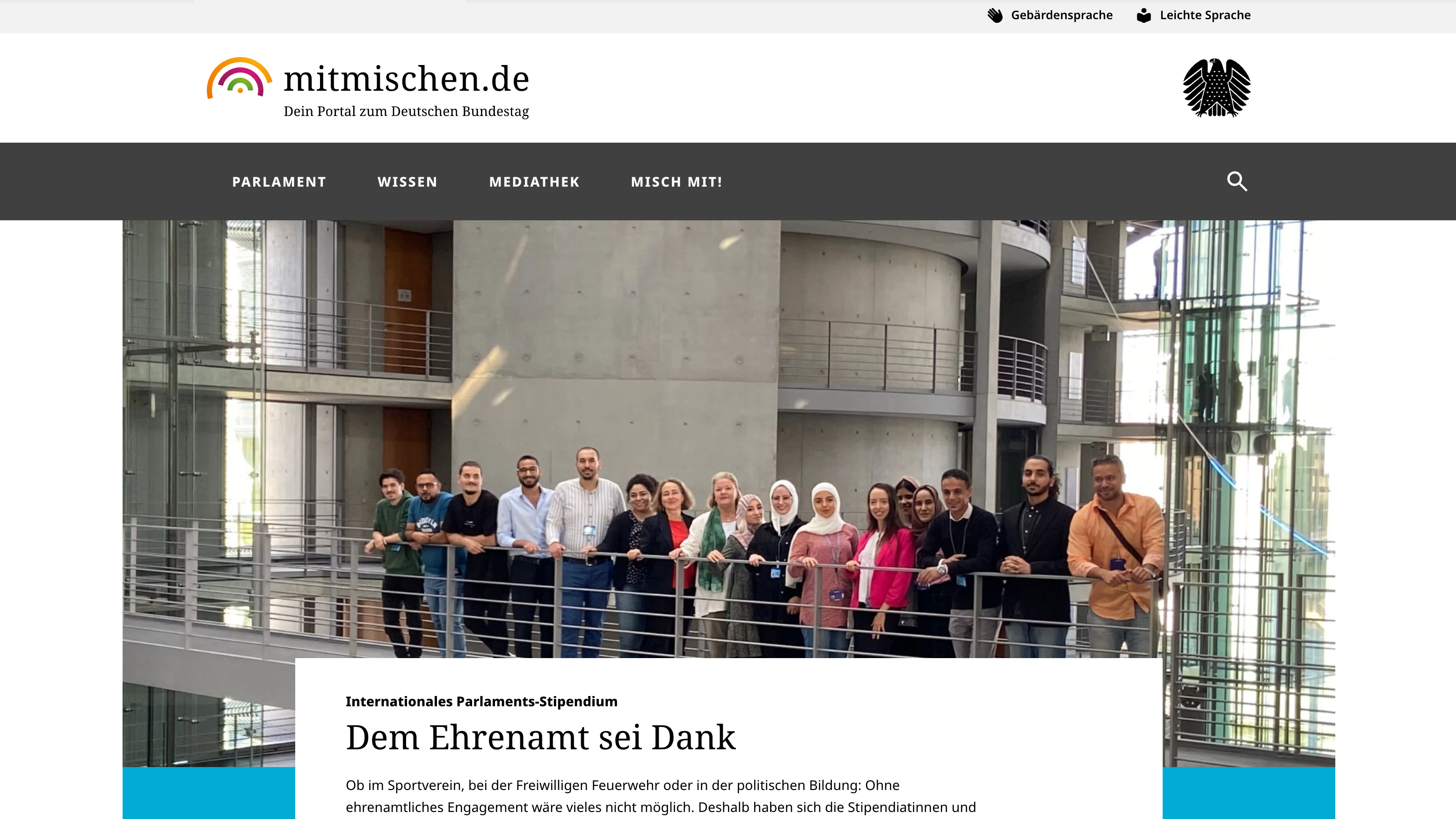 Screenshot des Jugendportals des Deutschen Bundestags mitmischen.de